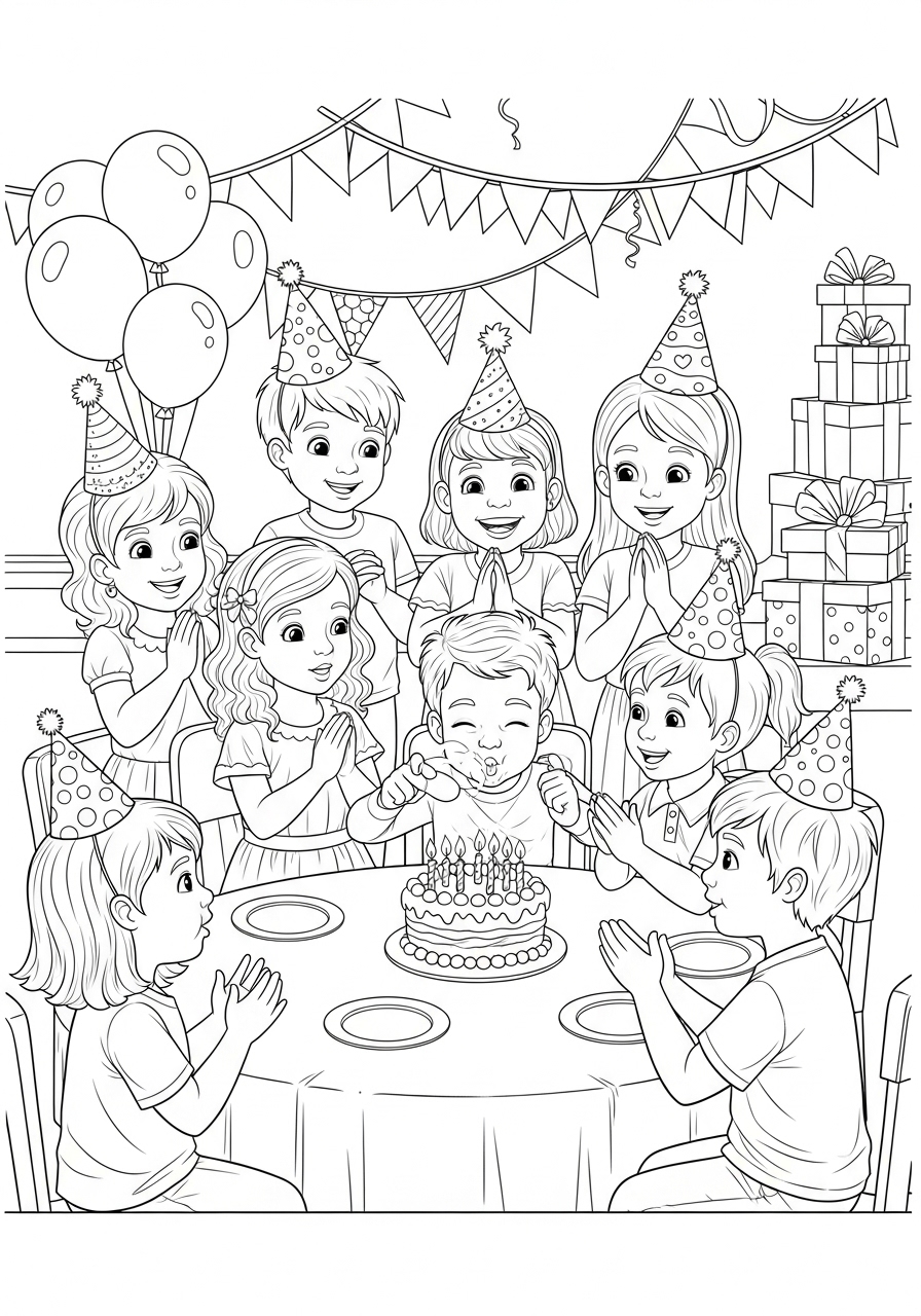 Desenho de Menino soprando vela de aniversário para colorir