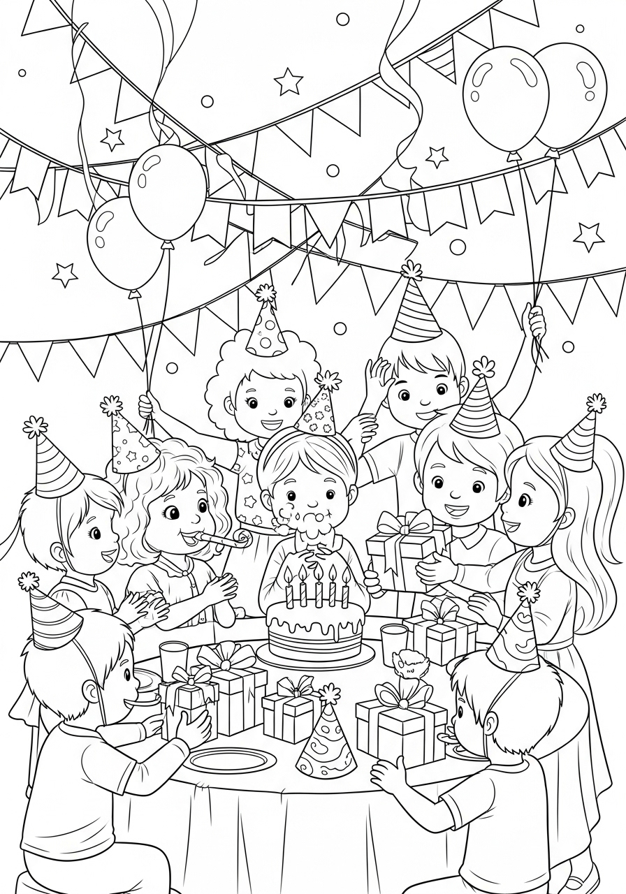 Desenho de meninos em festa de aniversário para colorir