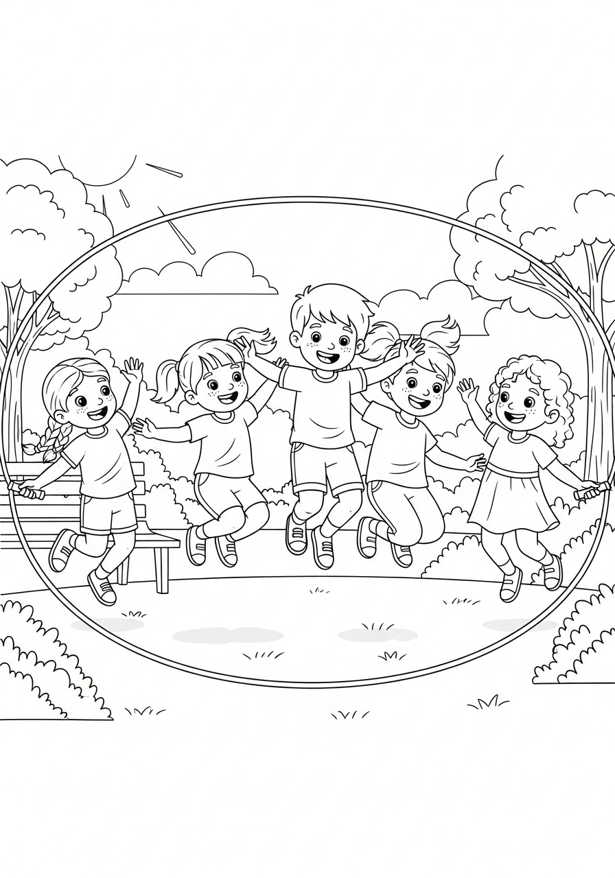 Desenho de Meninos brincando de pular corda para colorir