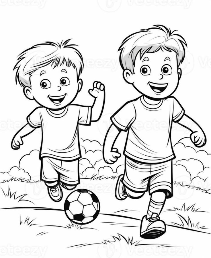 Desenho de Meninos jogando futebol no parque para colorir