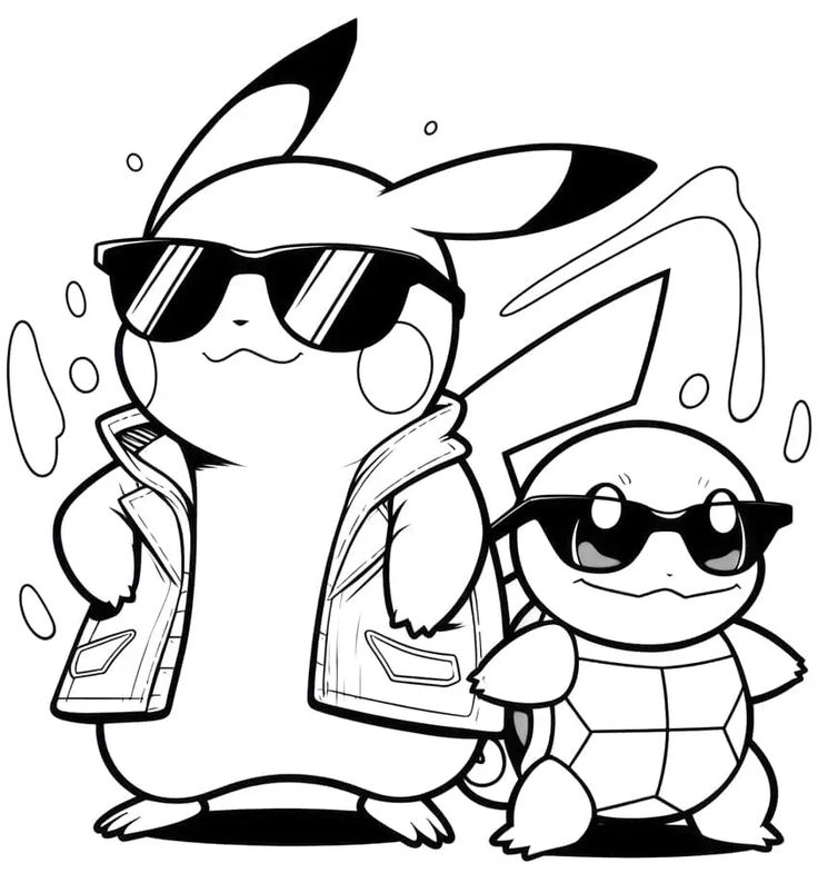 Desenho de personagens com óculos de sol para colorir