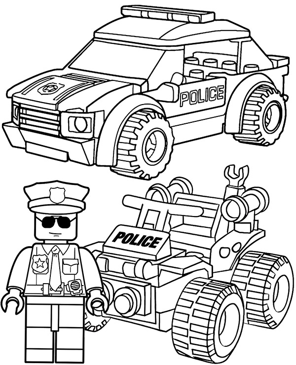 Desenho de Menino brincando com carro de polícia para colorir