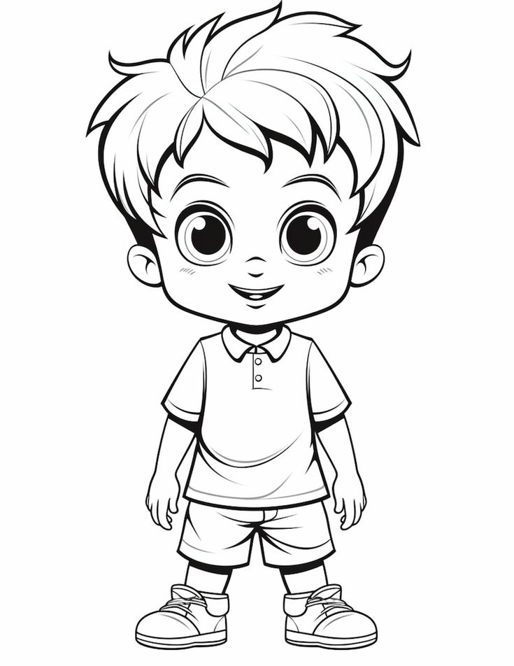 Desenho de Menino com cabelo curto e camiseta para colorir
