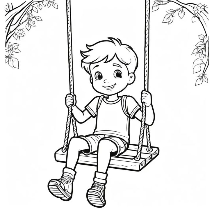 Desenho de Menino balançando em um balanço para colorir