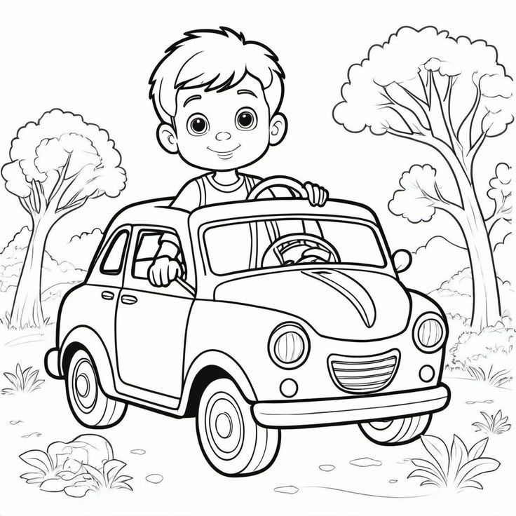 Desenho de Menino dirigindo um carro para colorir