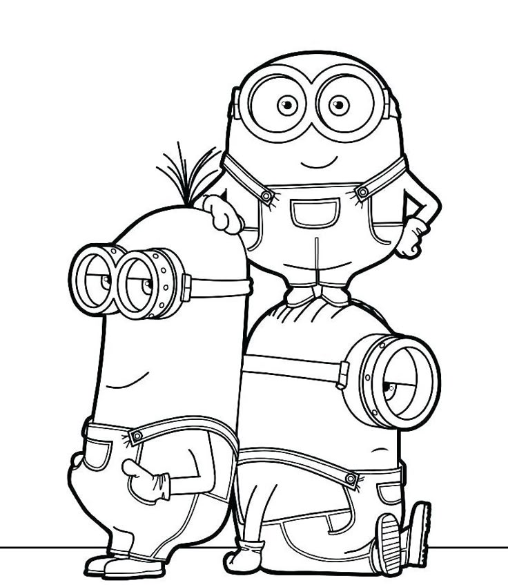 Desenho divertido de três Minions para colorir