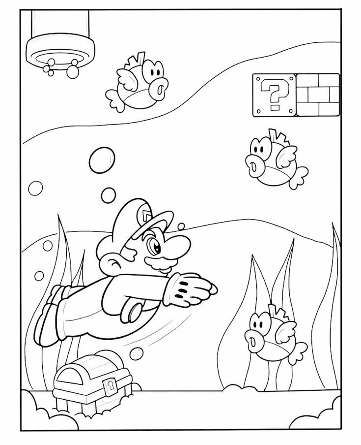 Desenho de Menino mergulhando com peixes para colorir