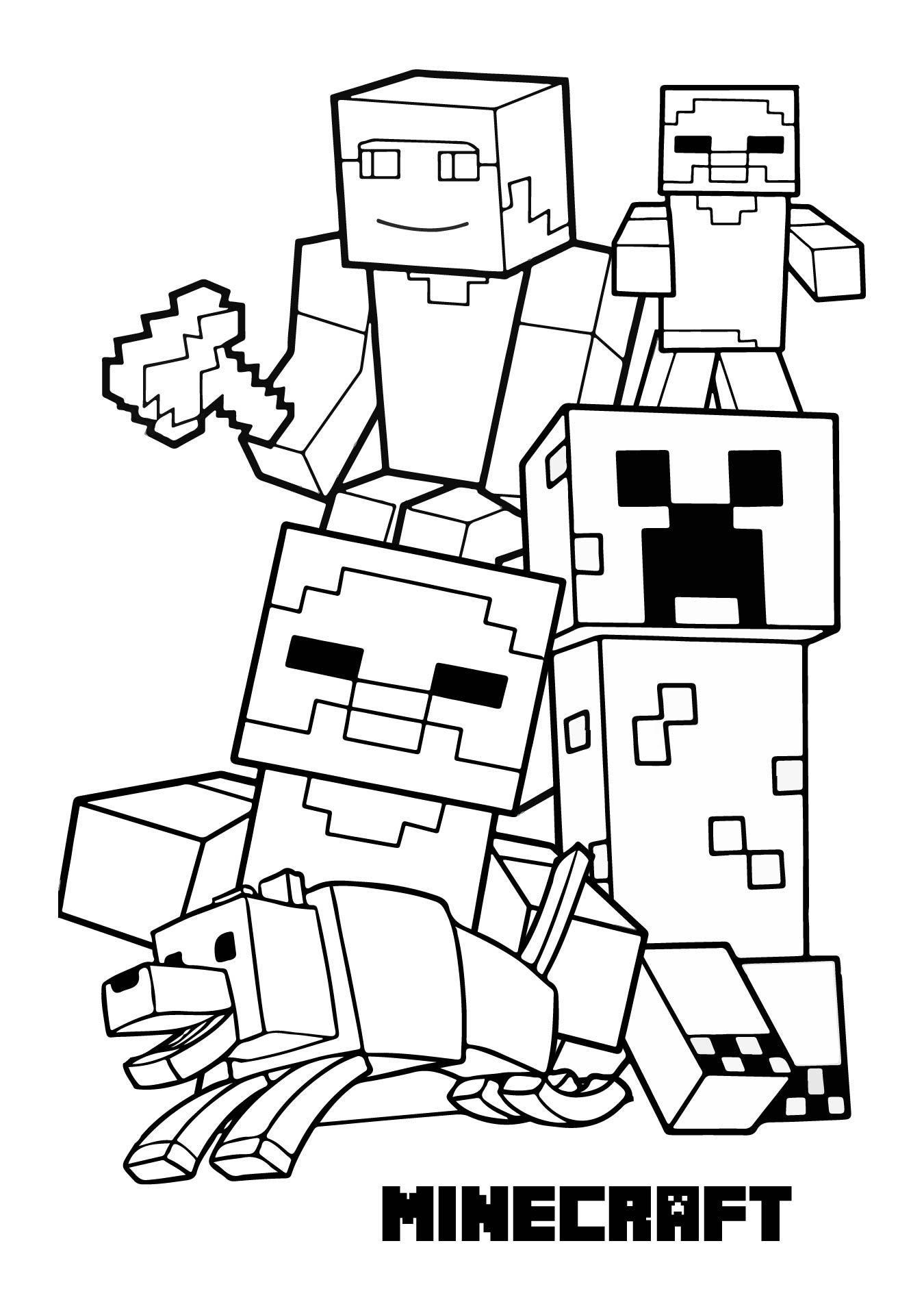 Desenho de Meninos no estilo Minecraft para colorir