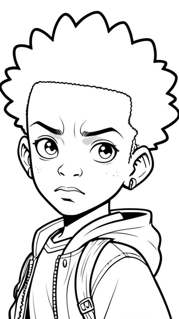 Desenho de Menino com mochila e expressão séria para colorir