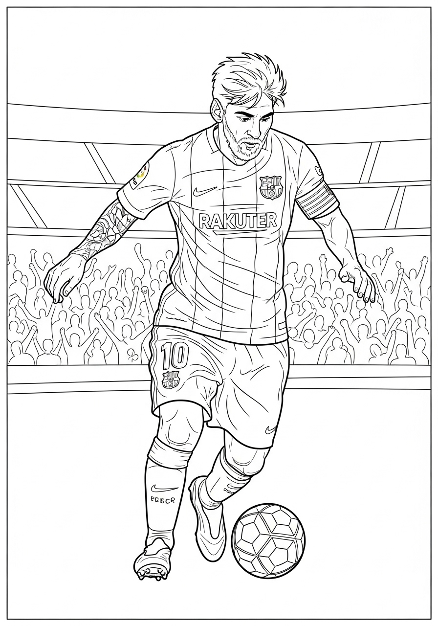 Desenho do Messi jogando futebol para colorir e imprimir