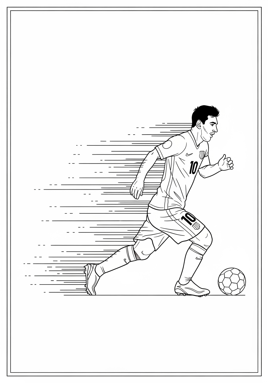 Desenho do Messi correndo com a bola para colorir