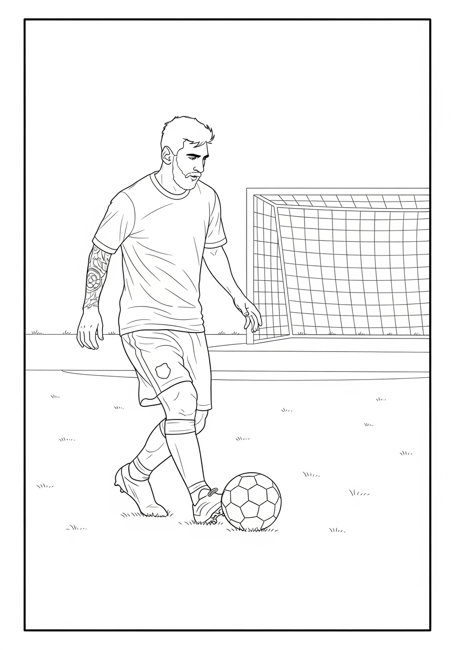 Desenho do Messi jogando futebol próximo ao gol