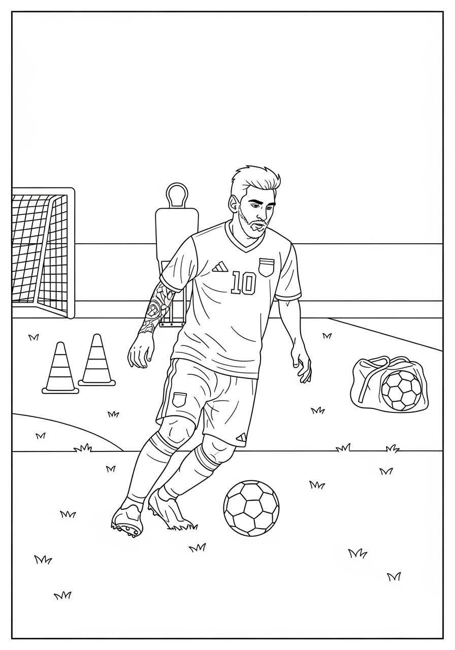 Desenho do Messi driblando a bola no campo de treino