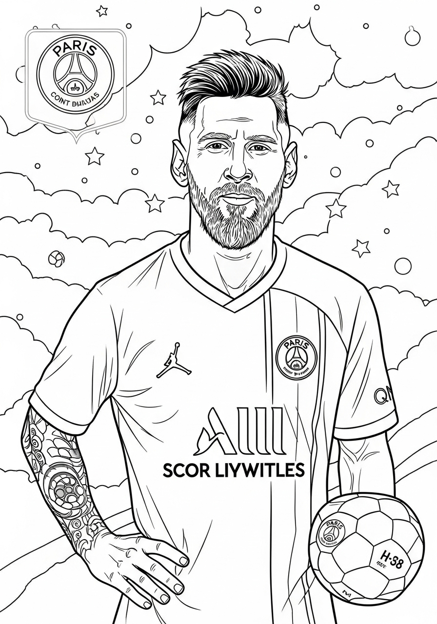 Desenho do Messi com uniforme do Paris Saint-Germain