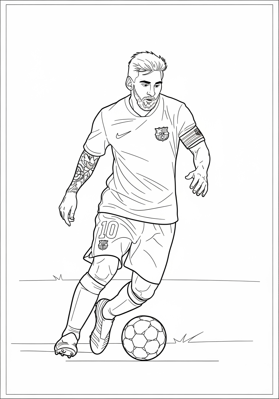Desenho do Messi jogando futebol para colorir