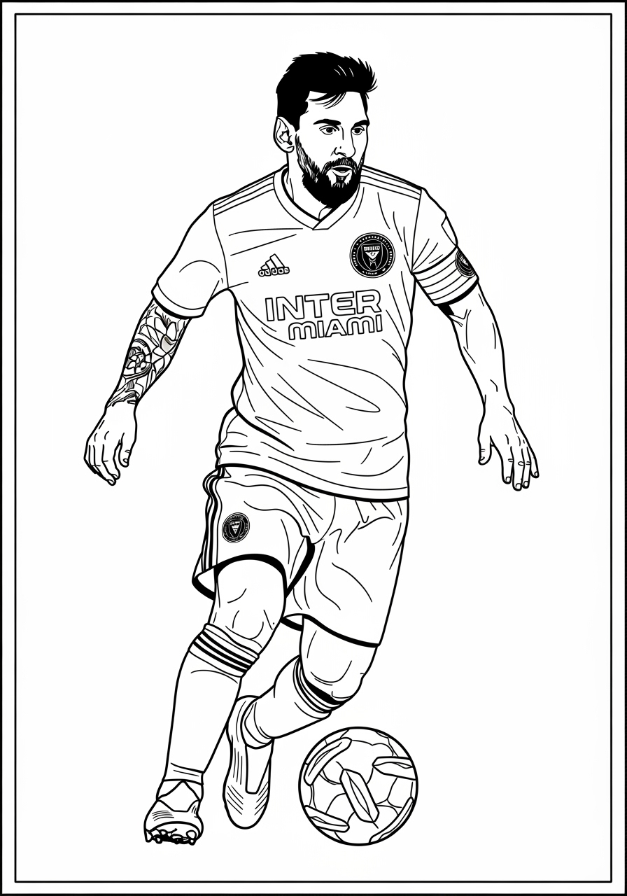 Desenho do Messi jogando futebol para colorir