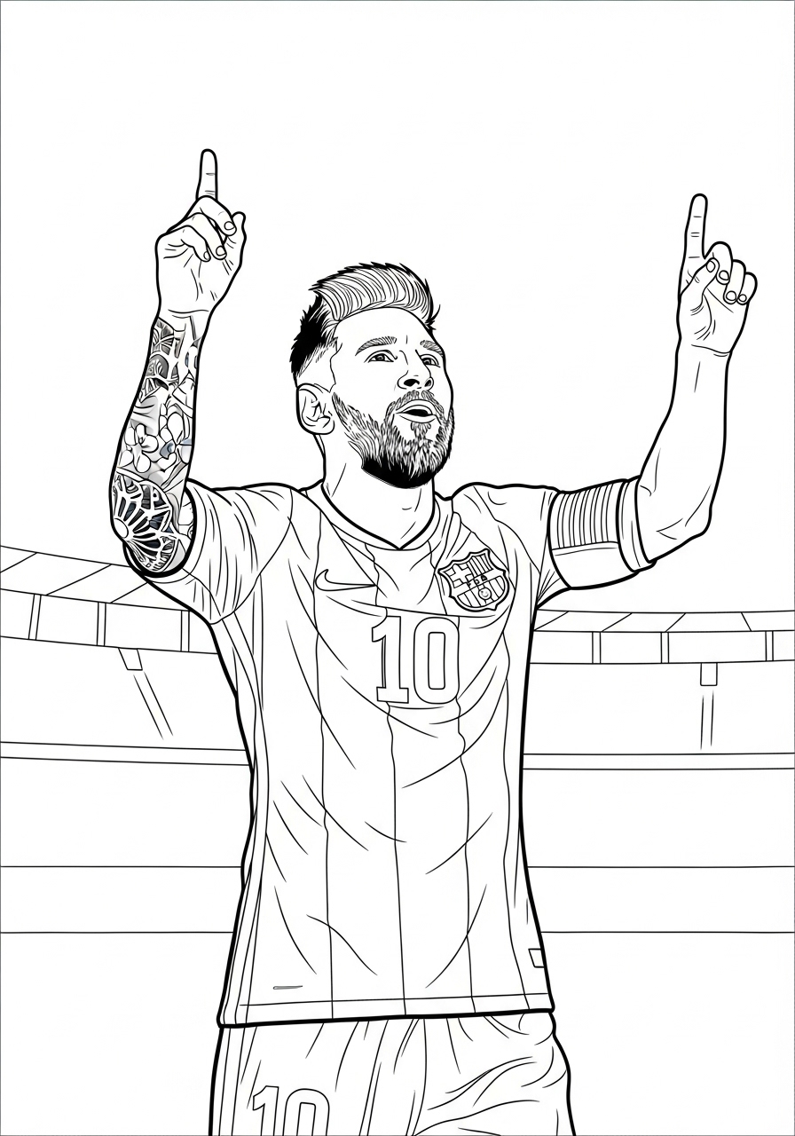 Desenho do Messi comemorando com os braços levantados