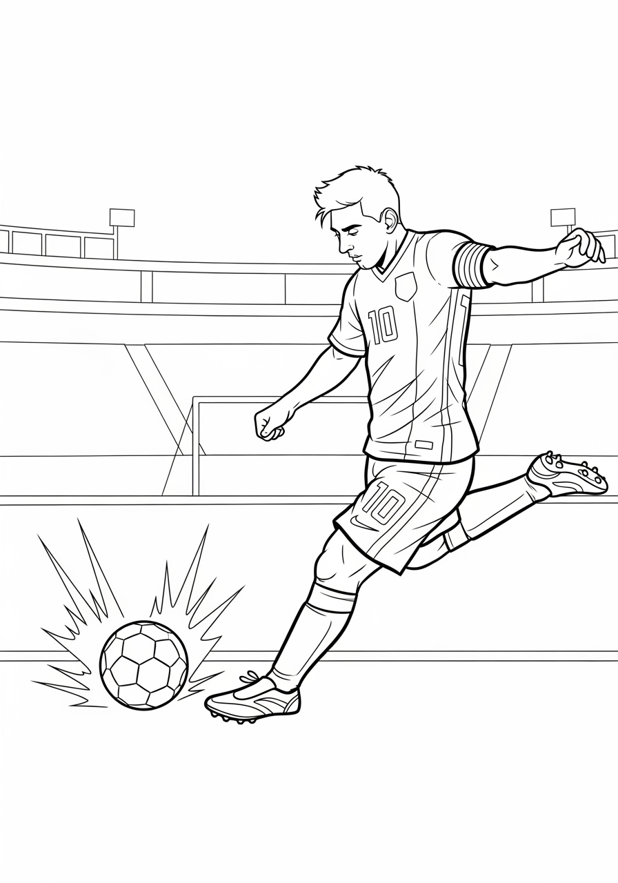 Desenho do Messi chutando uma bola em campo de futebol