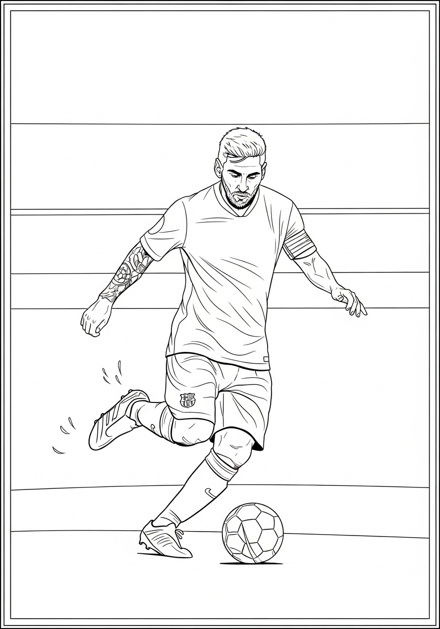Desenho do Messi chutando uma bola para colorir