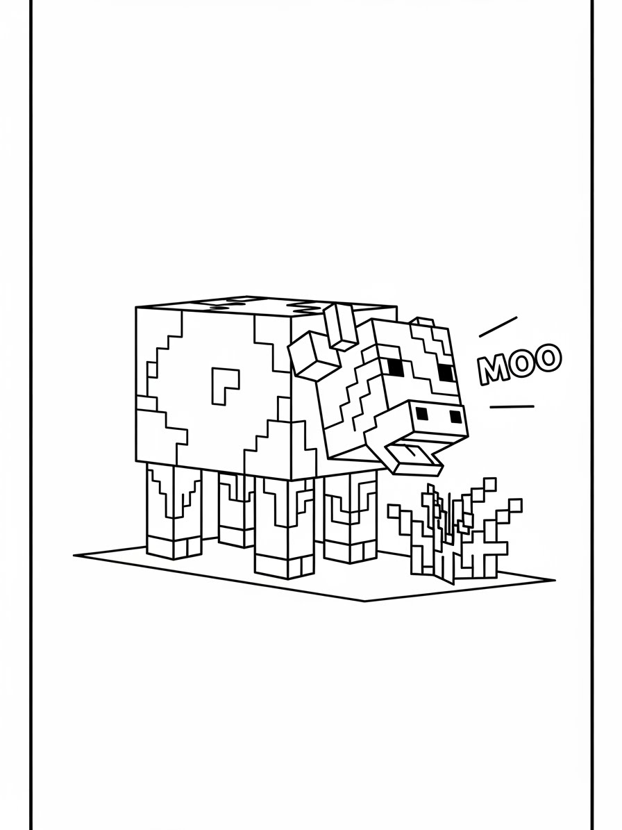 Desenho do Minecraft de uma vaca fofa para colorir