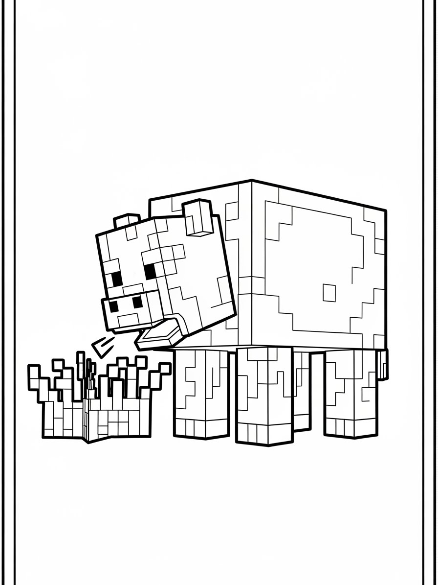 Desenho do Minecraft com um porco para colorir