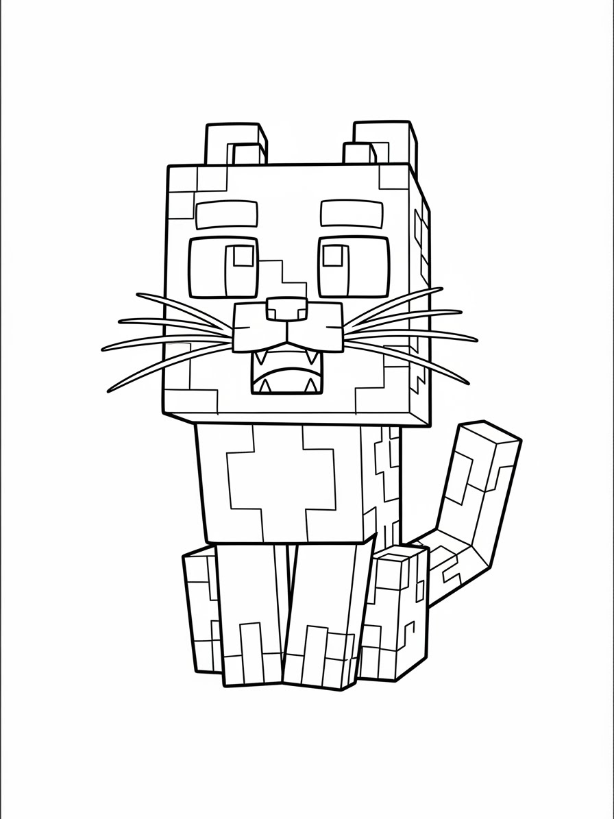 Desenho do Minecraft com um gato fofo para colorir