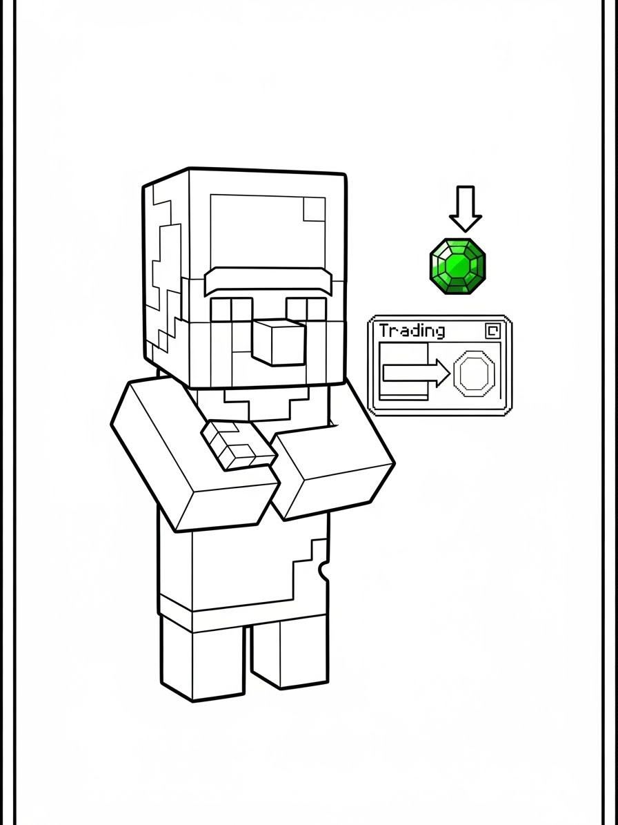 Desenho do Minecraft do aldeão vendendo esmeralda para colorir