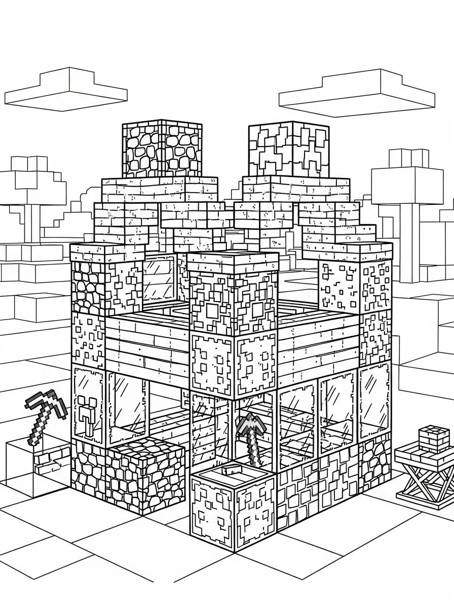 Desenho do Minecraft uma casa para colorir