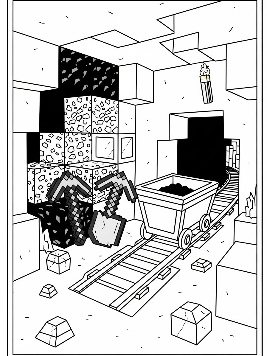 Desenho do Minecraft de uma mina subterrânea para colorir