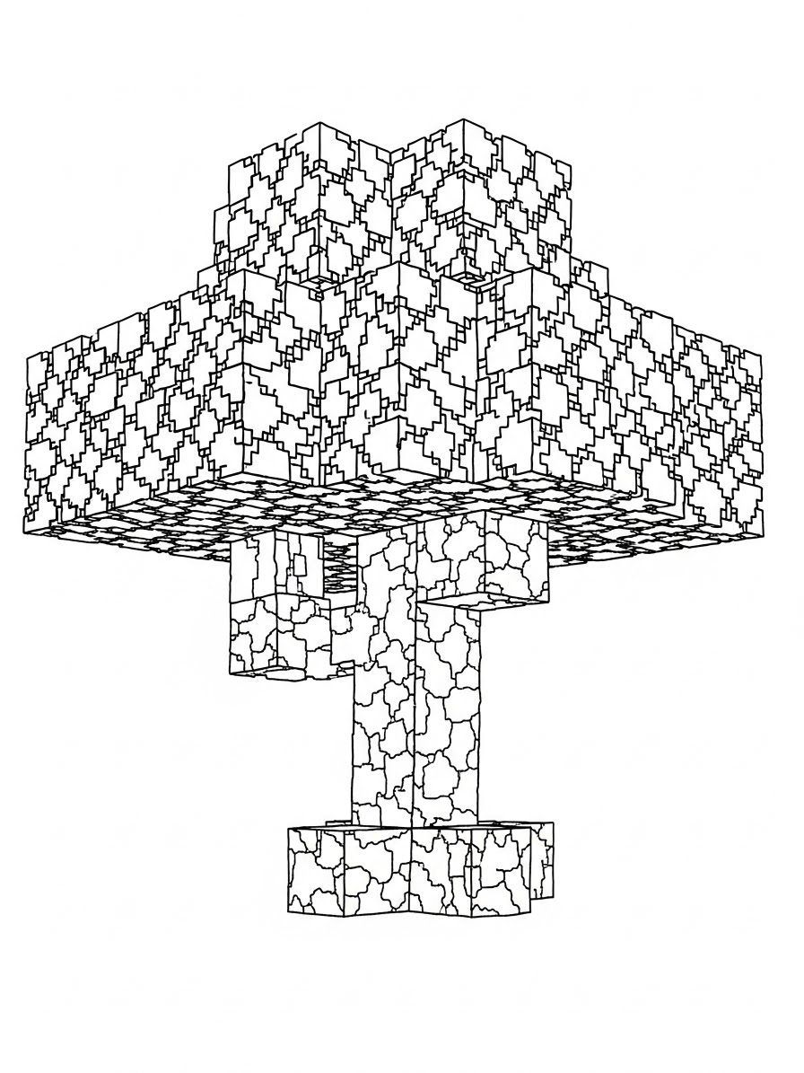 Desenho do Minecraft com uma árvore para colorir