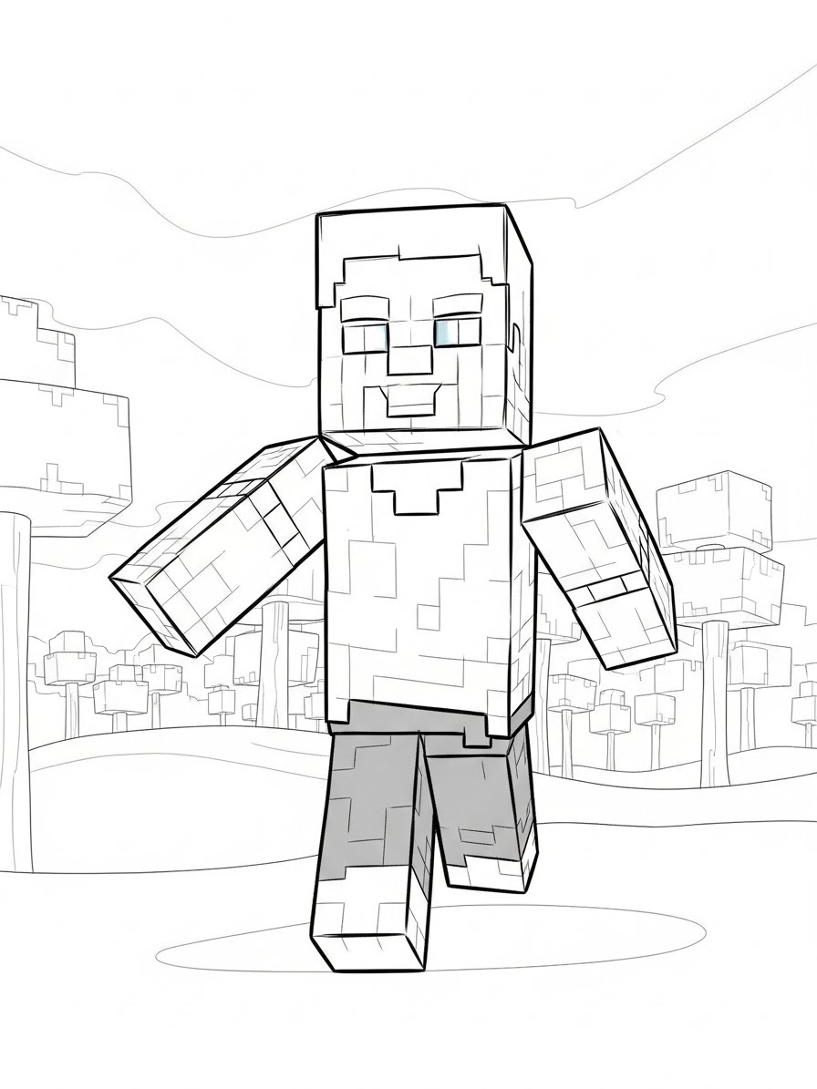 Desenho do Minecraft com personagem correndo para colorir