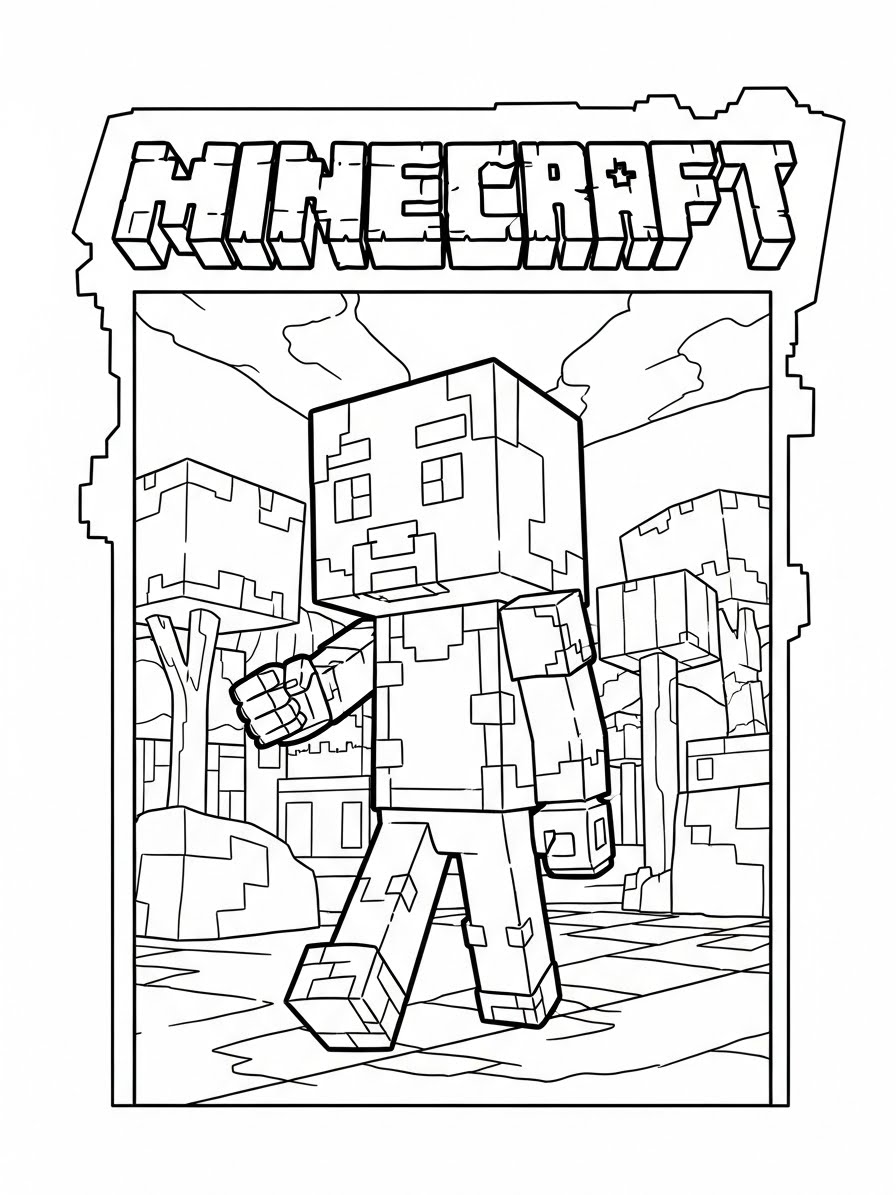 Desenho do Minecraft com o personagem Steve para colorir