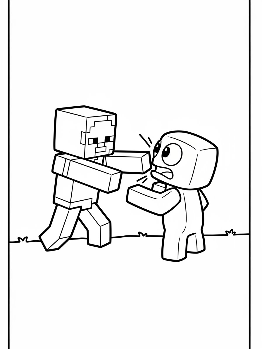 Desenho do Minecraft com um esqueleto e um zumbi para colorir