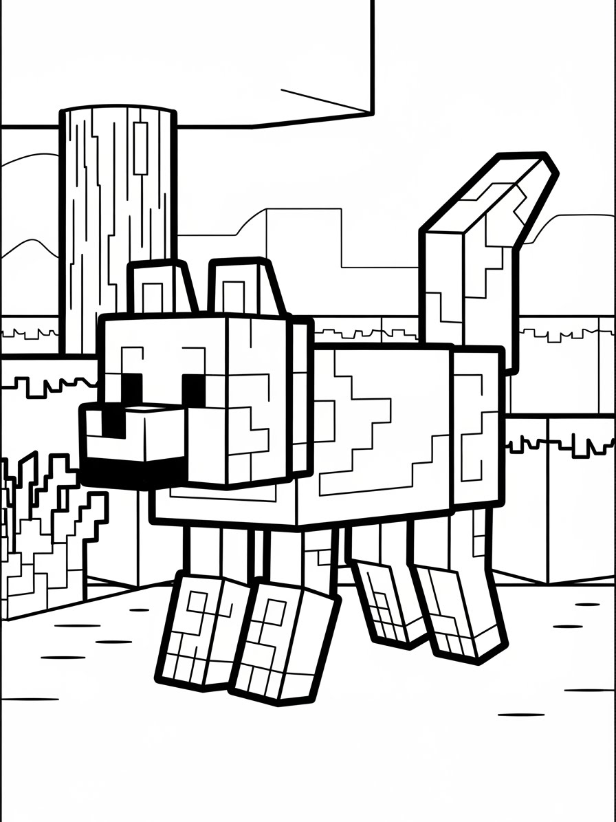 Desenho do Minecraft com um cachorro para colorir