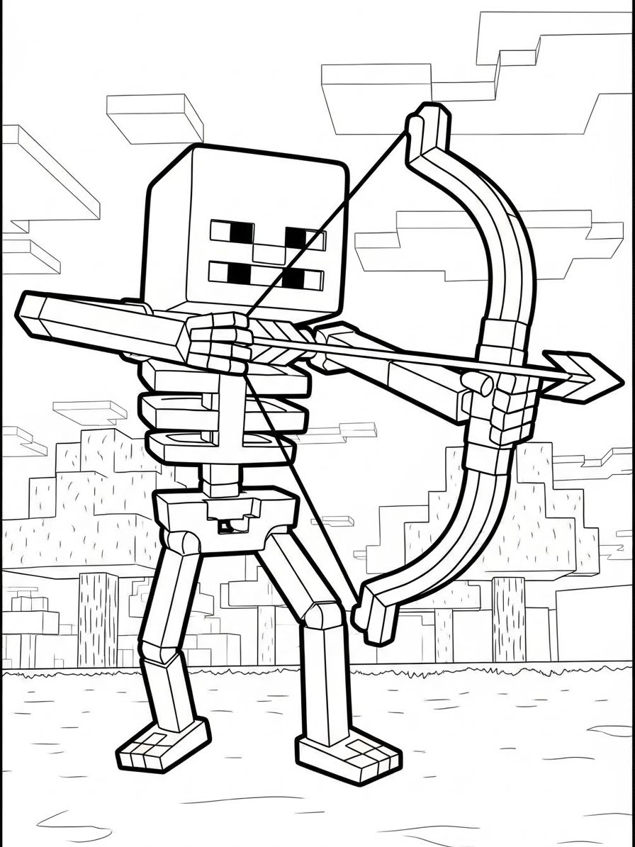 Desenho do Minecraft esqueleto com arco para colorir