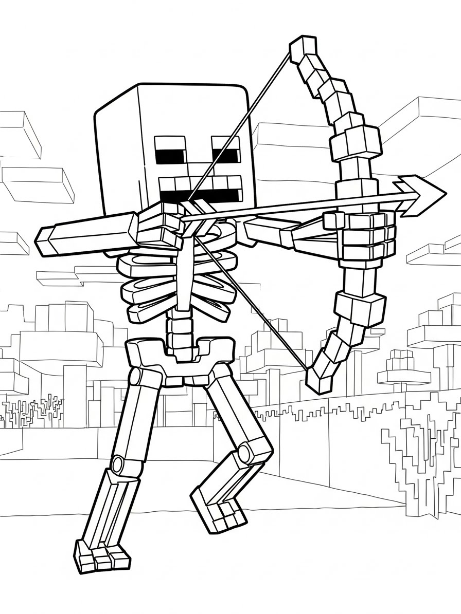 Desenho do Minecraft Esqueleto arqueiro para colorir