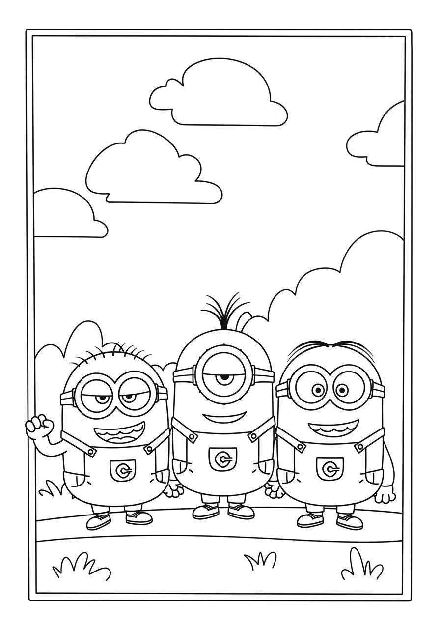 Desenho dos Minions Kevin Stuart e Bob juntos para colorir
