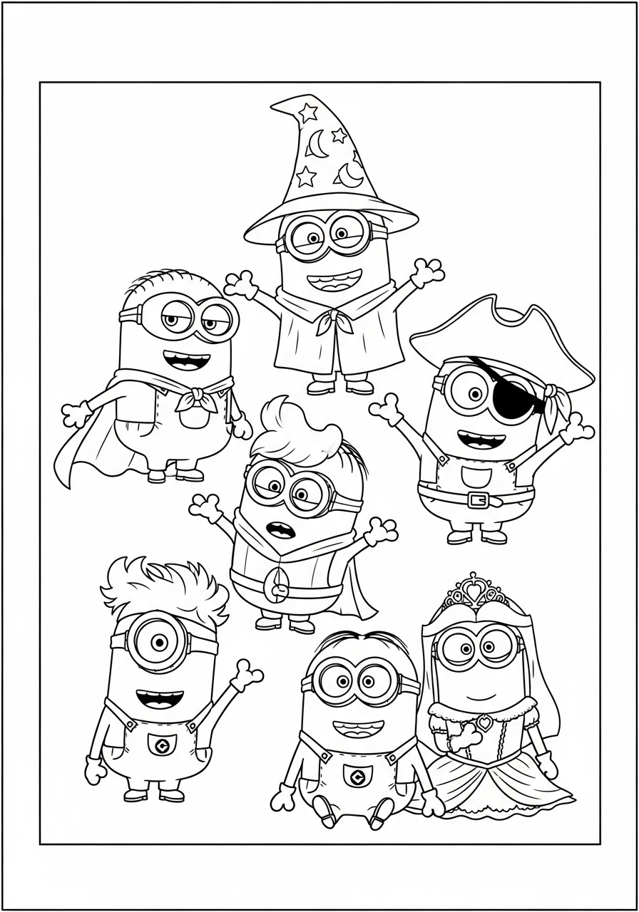 Desenho dos Minions fantasiados para colorir