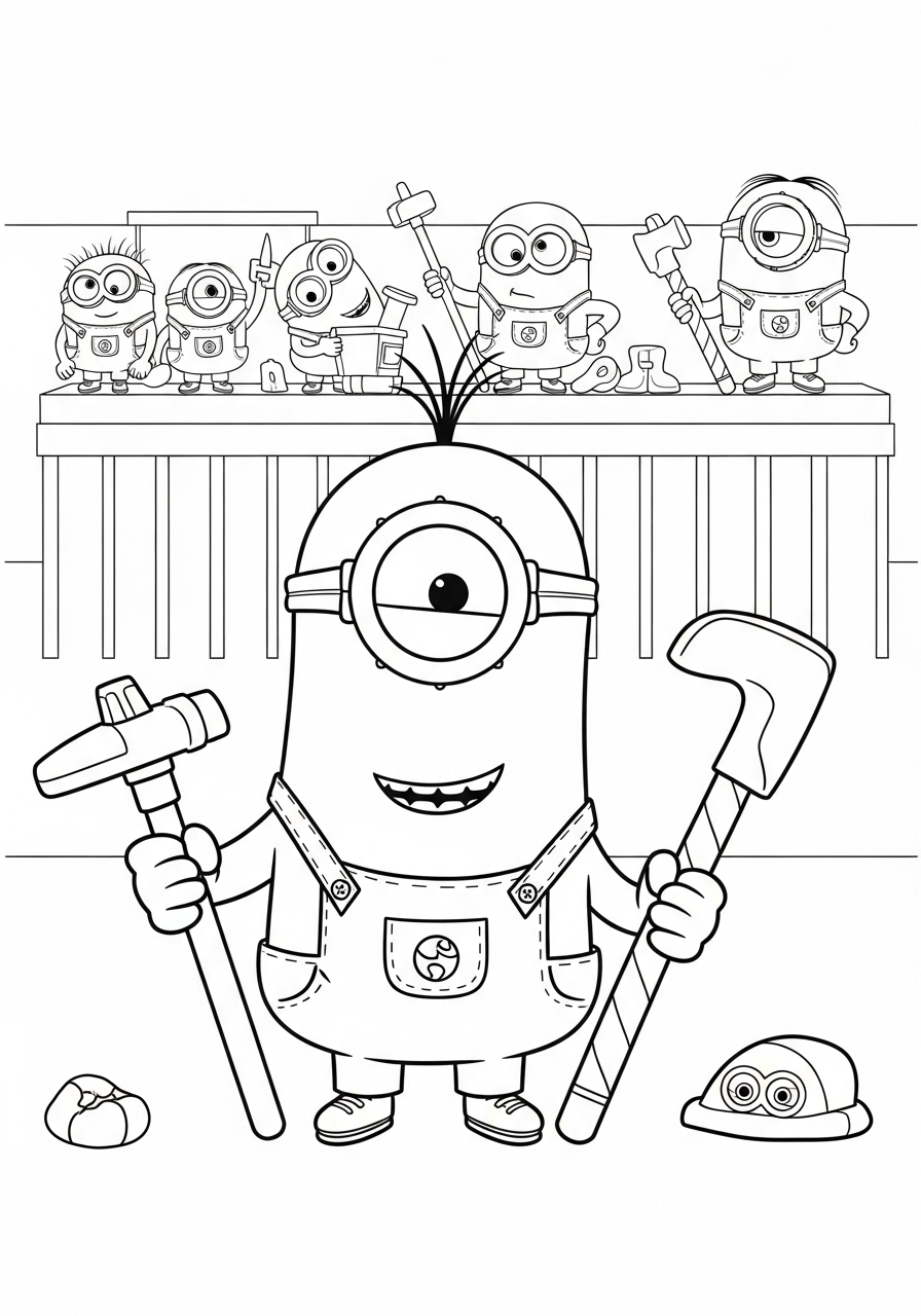 Desenho dos Minions com ferramentas para colorir