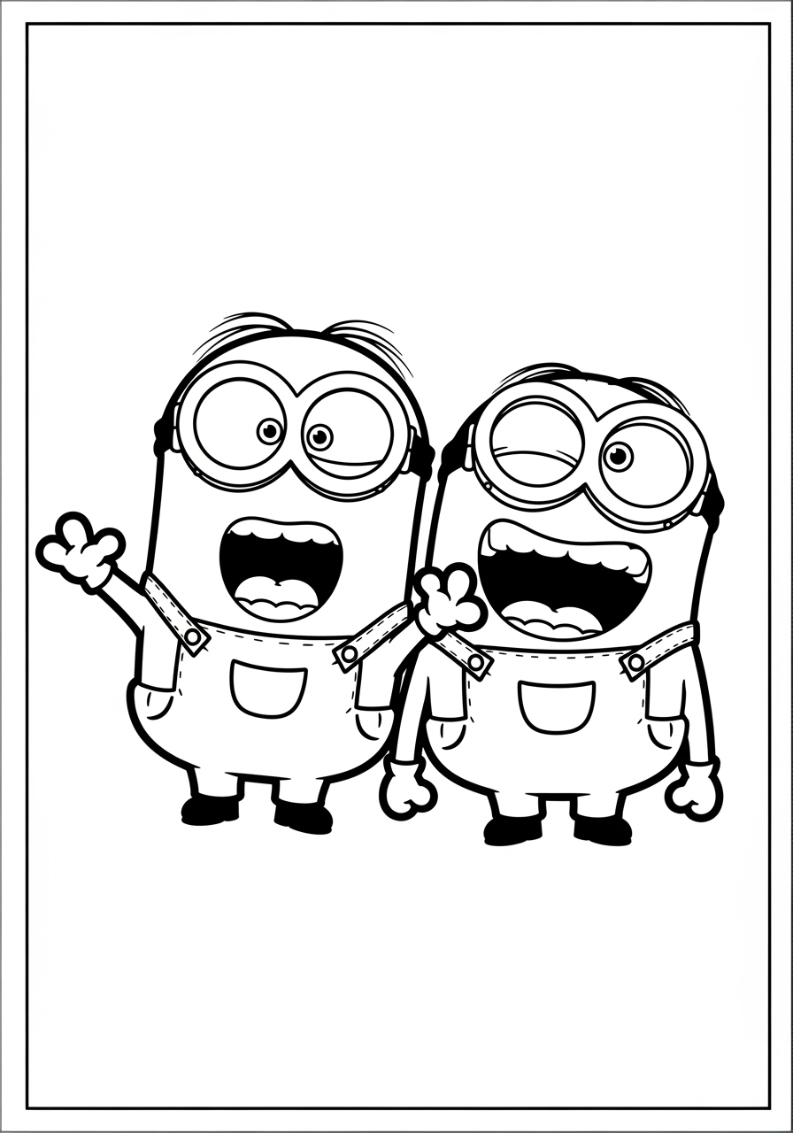 Desenho dos Minions felizes acenando para colorir