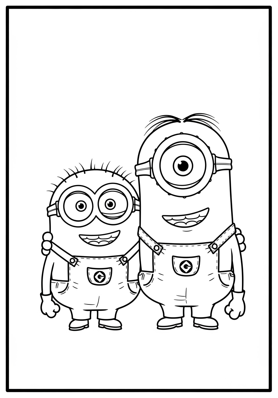Desenho dos Minions abraçados para colorir
