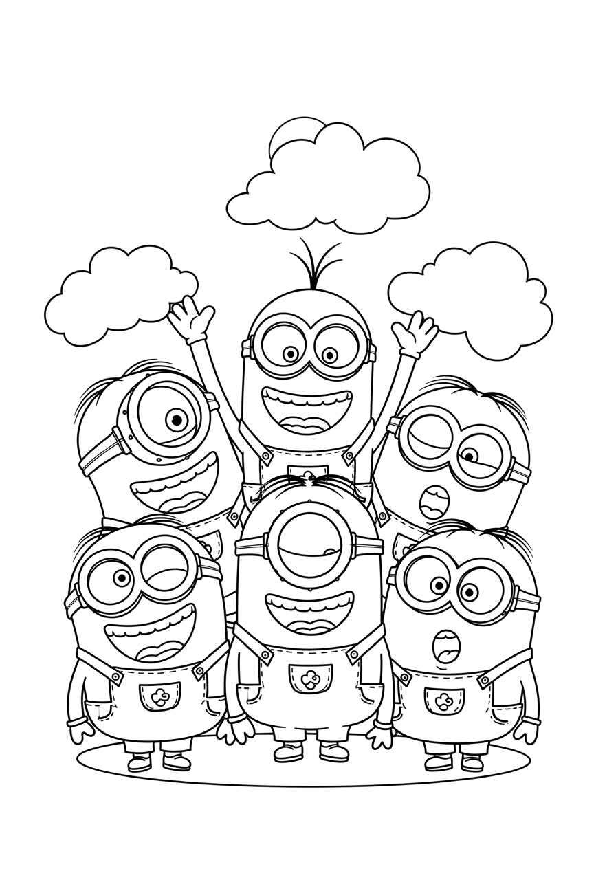 Desenho dos Minions empilhados para colorir