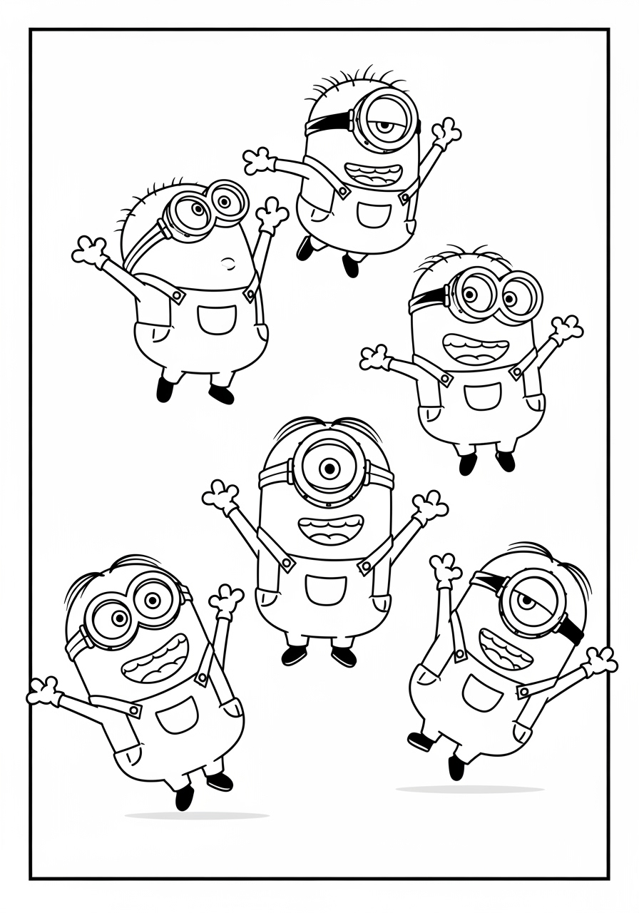 Desenho dos Minions felizes para colorir
