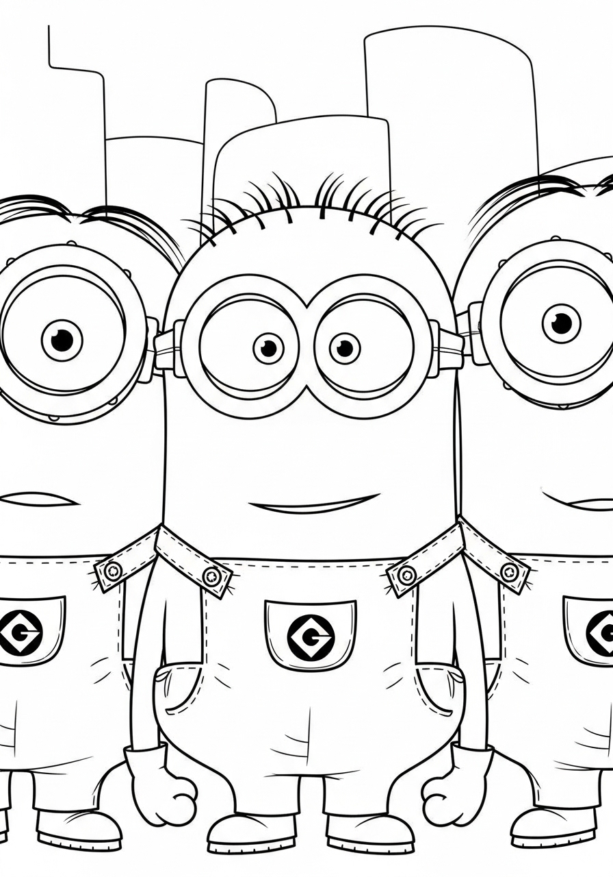 Desenho de três Minions para colorir e imprimir