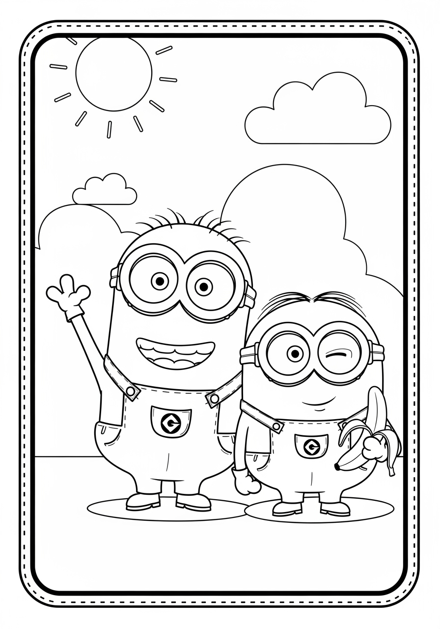Desenho dos Minions Kevin e Stuart de mão dada para colorir