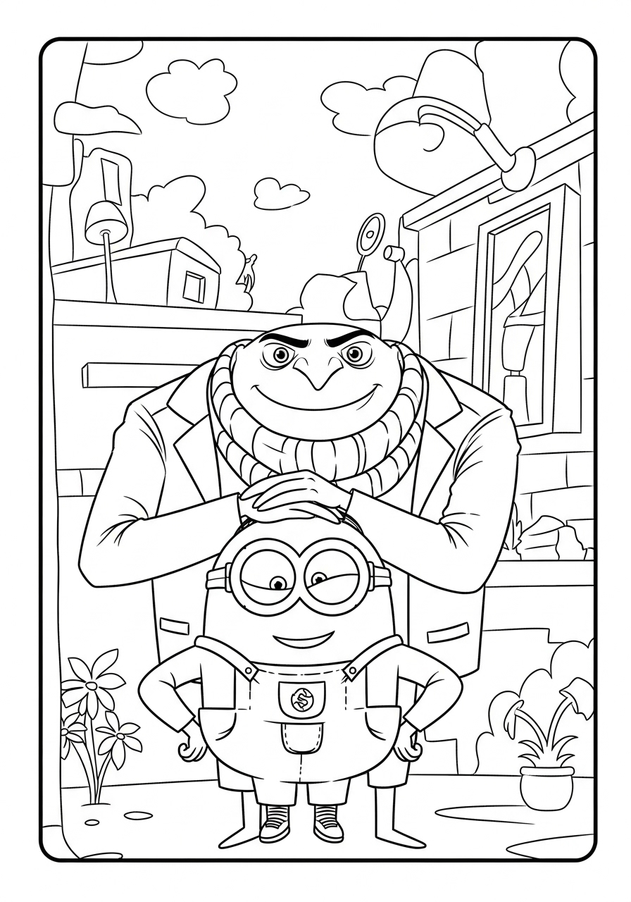 Desenho de Gru e Minion juntos para colorir