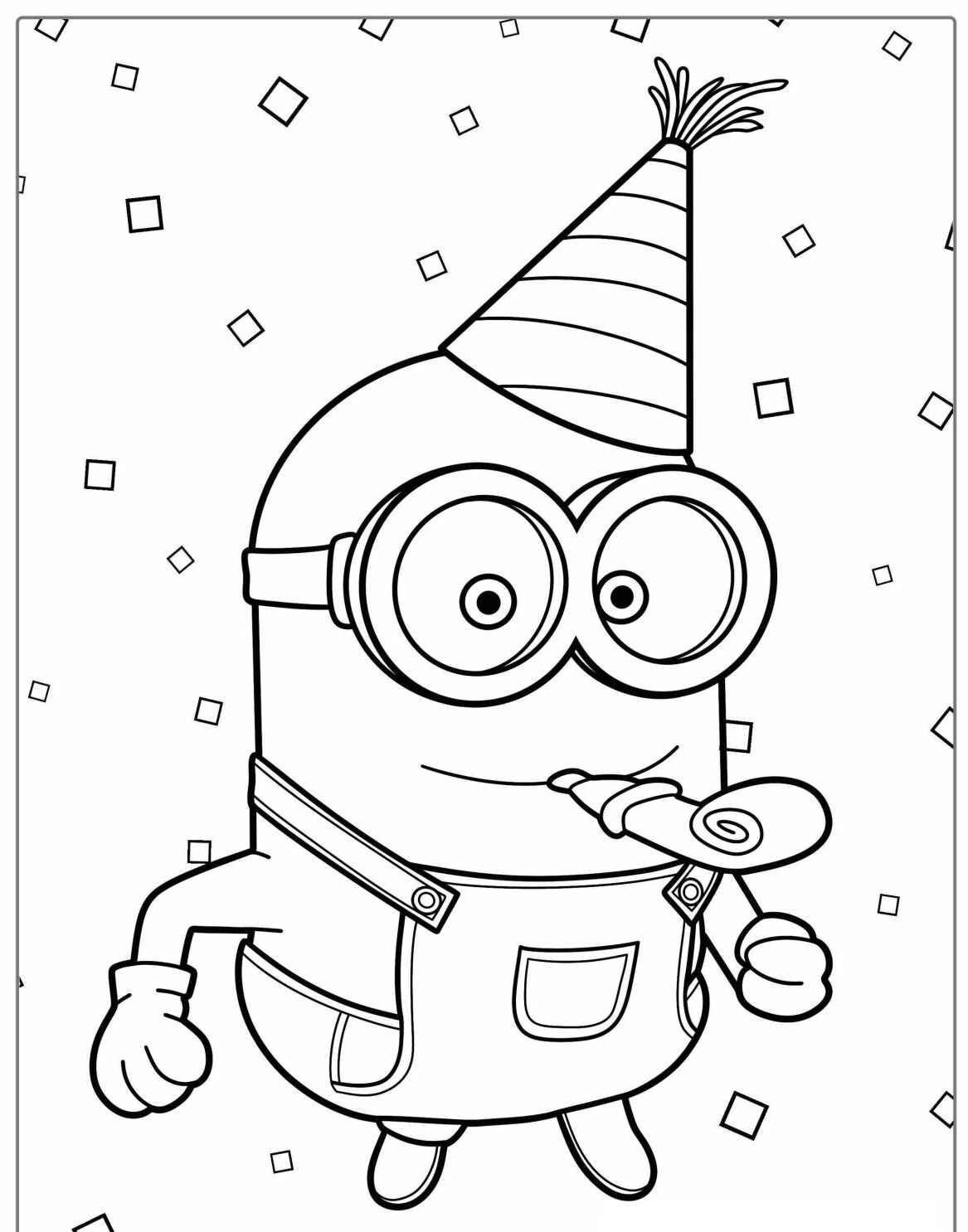 Desenho dos Minions com chapéu festivo para colorir