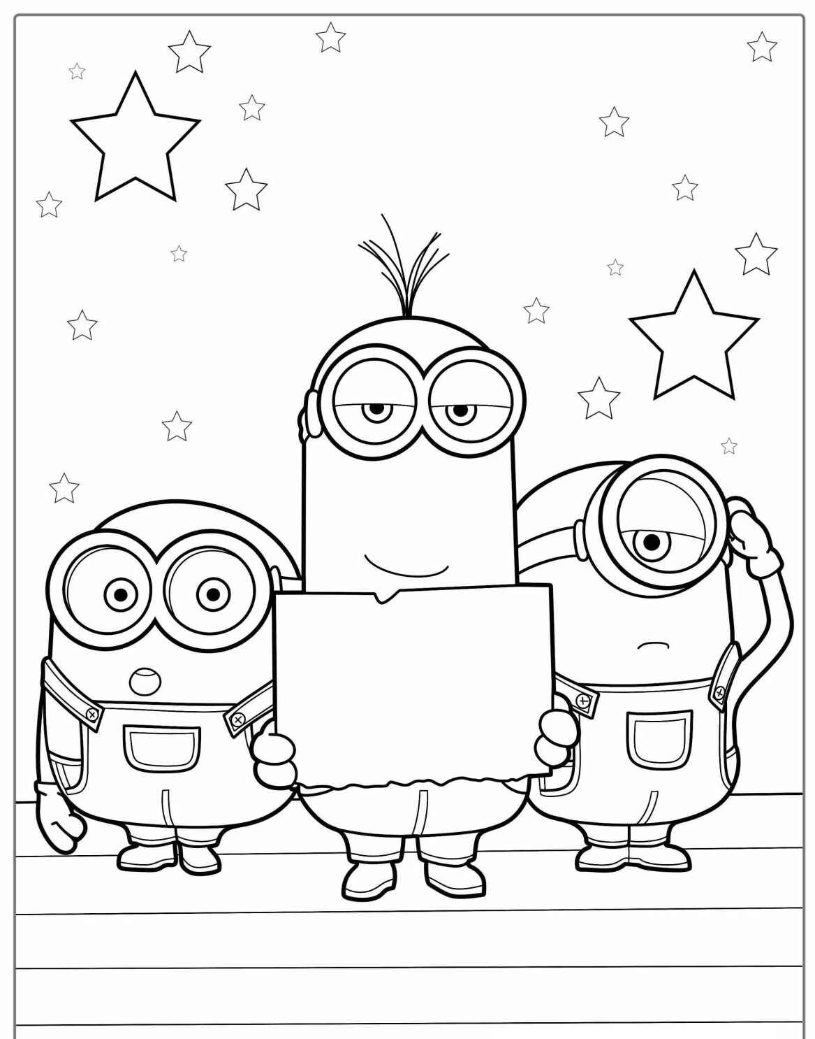 Desenho dos Minions segurando papel para colorir