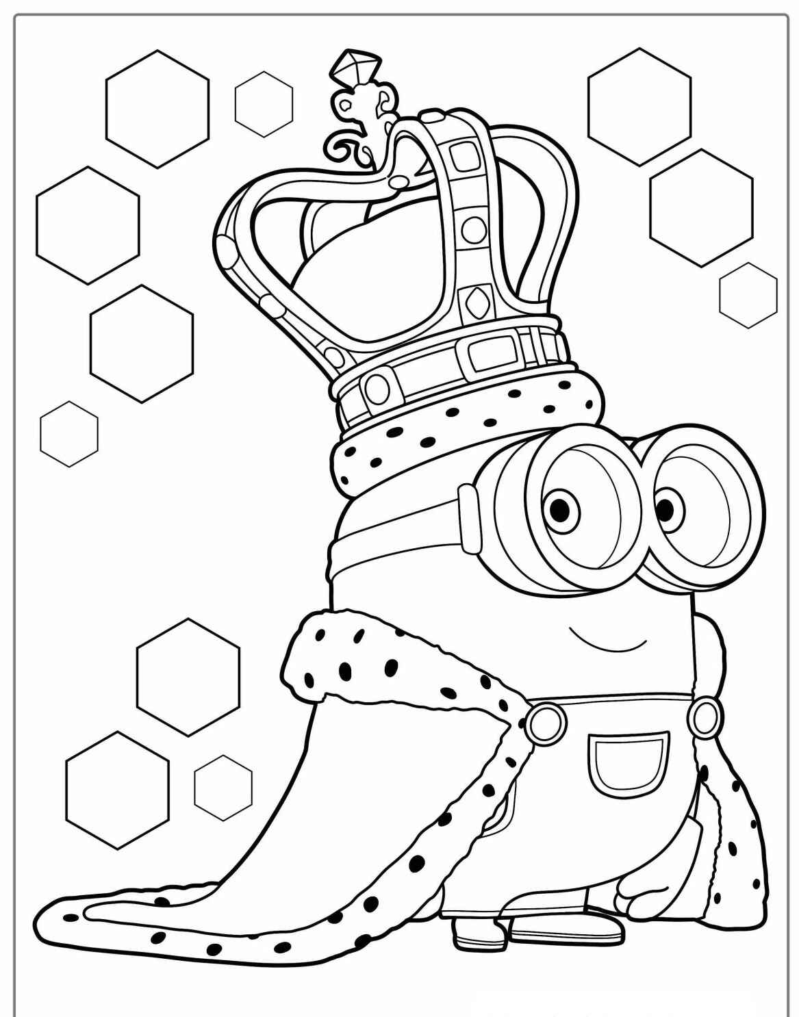 Desenho dos Minions usando coroa e capa para colorir