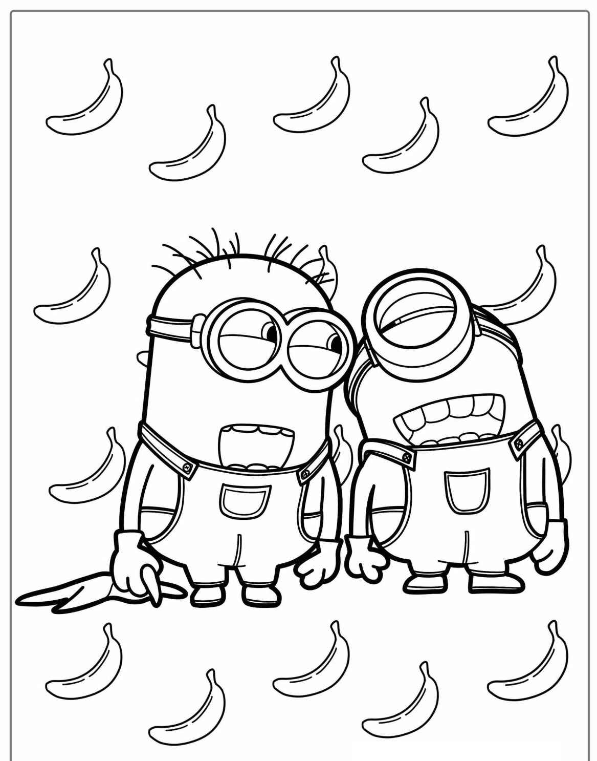 Desenho dos Minions com bananas para colorir